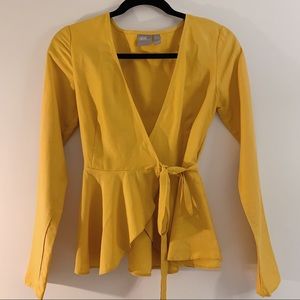ASOS Yellow Wrap Long Sleeve Shirt